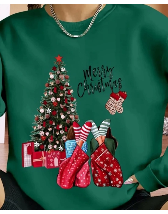 Kadın Yılbaşı Özel Uzun Kollu Bisiklet Yaka Viskon Iki Iplik Bluz