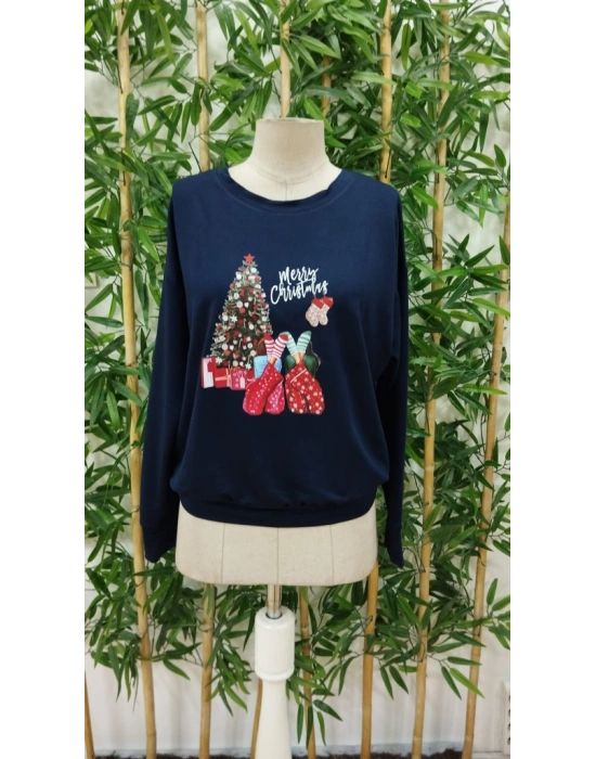 Kadın Yılbaşı Özel Uzun Kollu Bisiklet Yaka Viskon Iki Iplik Bluz