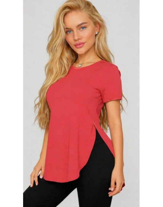 Kadın Yırtmaç Detaylı Viskon Kumaş Bluz