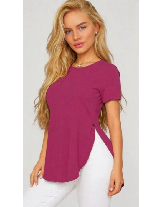 Kadın Yırtmaç Detaylı Viskon Kumaş Bluz