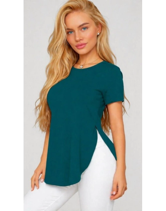 Kadın Yırtmaç Detaylı Viskon Kumaş Bluz