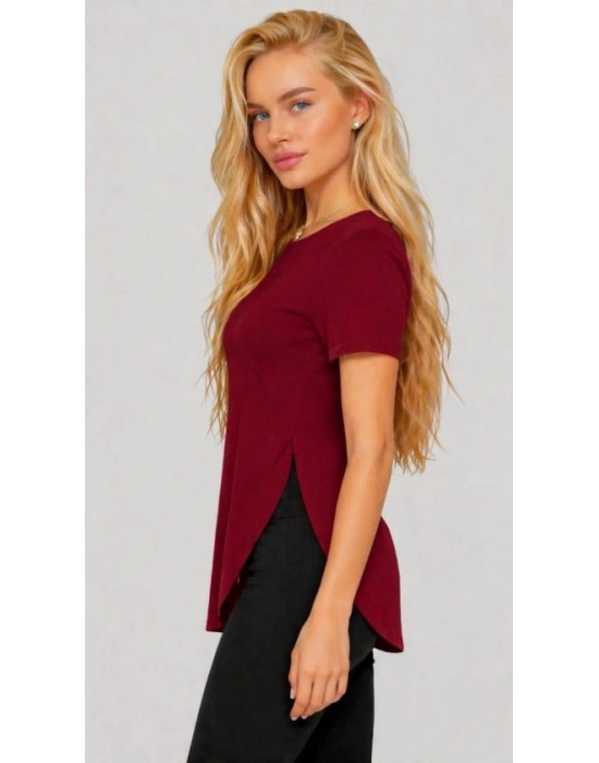 Kadın Yırtmaç Detaylı Viskon Kumaş Bluz