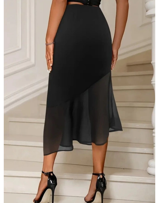 Kadın Yüksek Bel Asimetrik Detaylı Ithal Krep Etek