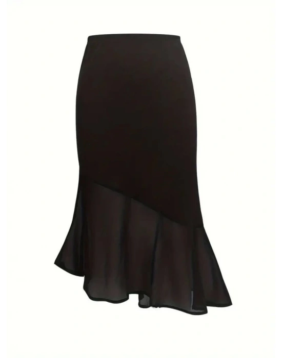 Kadın Yüksek Bel Asimetrik Detaylı Ithal Krep Etek