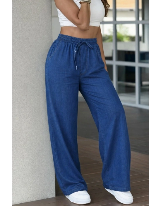 Kadın Yüksek Bel astikli Bağcıklı Kot Pantolon