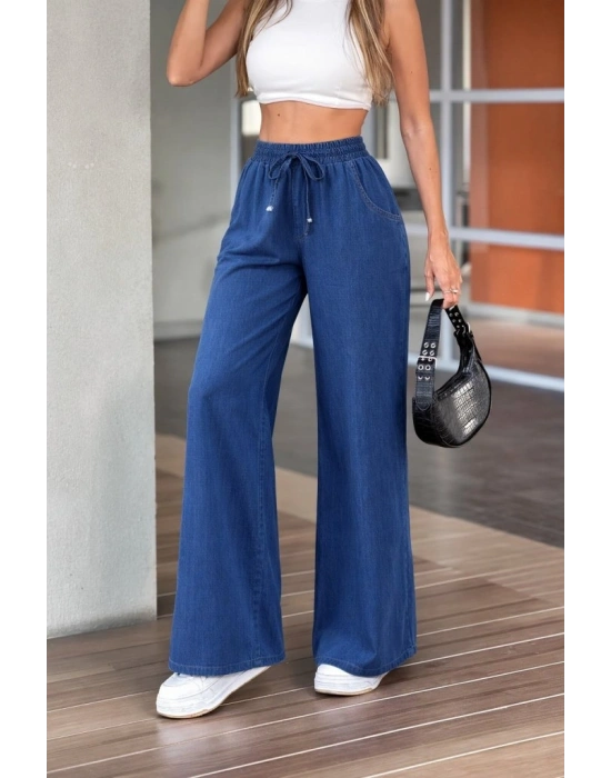 Kadın Yüksek Bel astikli Bağcıklı Kot Pantolon