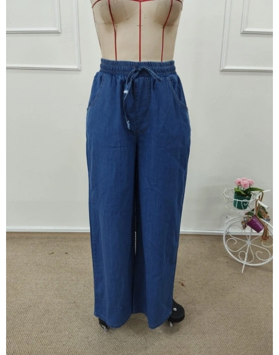 Kadın Yüksek Bel astikli Bağcıklı Kot Pantolon