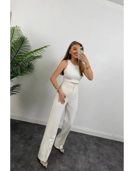 Kadın Yüksek Bel Atlas Kumaş Palazzo Pantolon