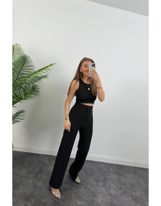 Kadın Yüksek Bel Atlas Kumaş Palazzo Pantolon