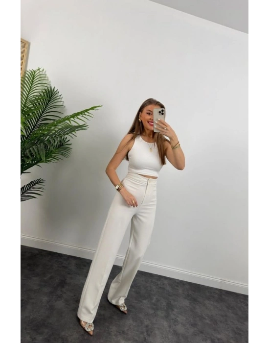 Kadın Yüksek Bel Atlas Kumaş Palazzo Pantolon