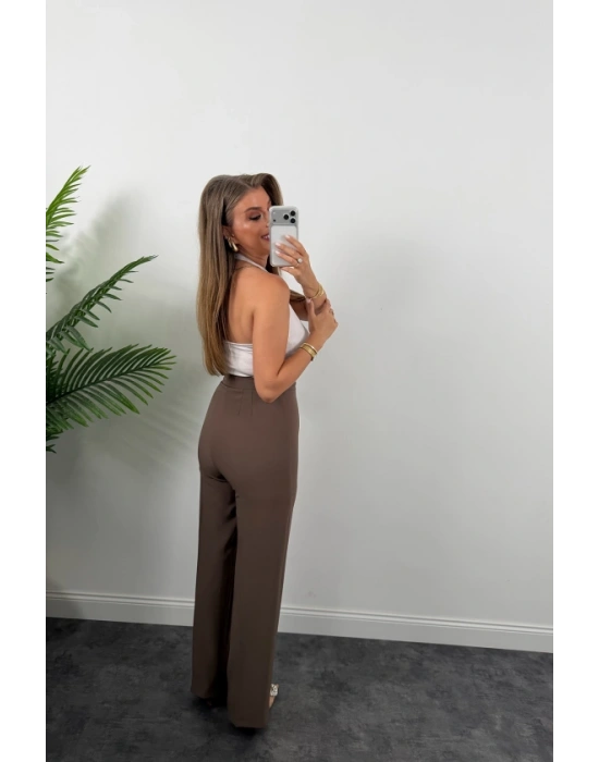 Kadın Yüksek Bel Atlas Kumaş Palazzo Pantolon