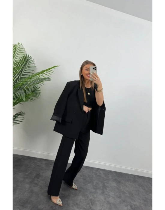 Kadın Yüksek Bel Atlas Kumaş Palazzo Pantolon