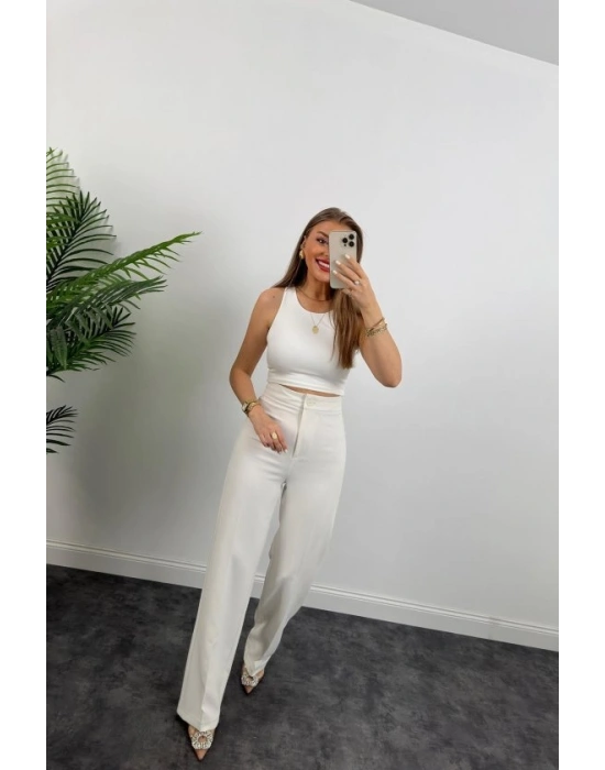 Kadın Yüksek Bel Atlas Kumaş Palazzo Pantolon