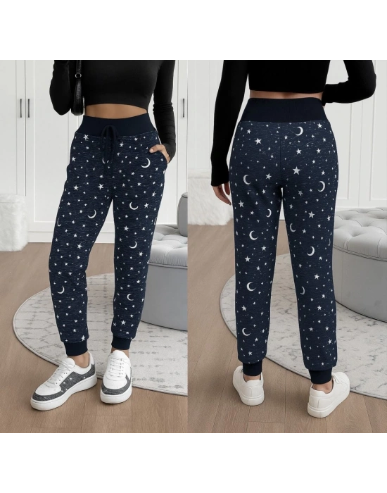 Kadın Yüksek Bel Bağcıklı Desenli Iki Iplik Pantolon