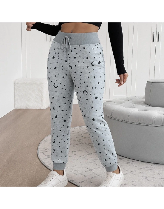 Kadın Yüksek Bel Bağcıklı Desenli Iki Iplik Pantolon