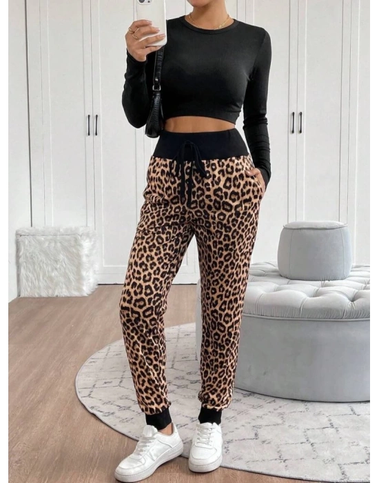 Kadın Yüksek Bel Bağcıklı Desenli Iki Iplik Pantolon