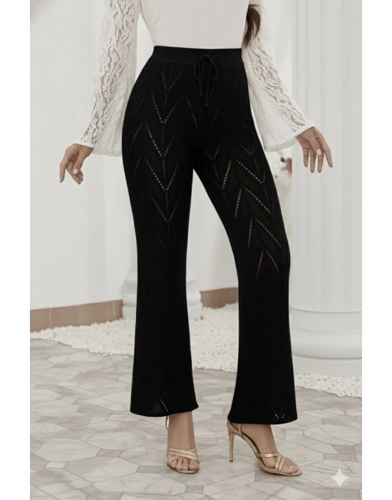 Kadın Yüksek Bel Bağcıklı Desenli Trikopantolon