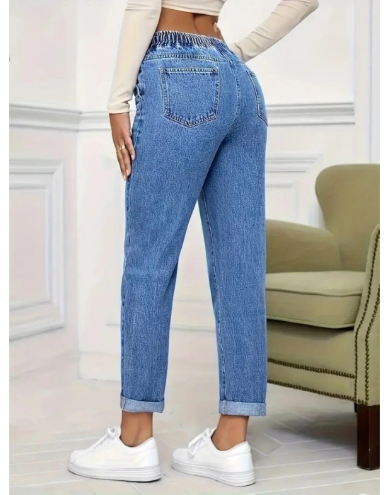 Kadın Yüksek Bel Bağcıklı Kot Pantolon