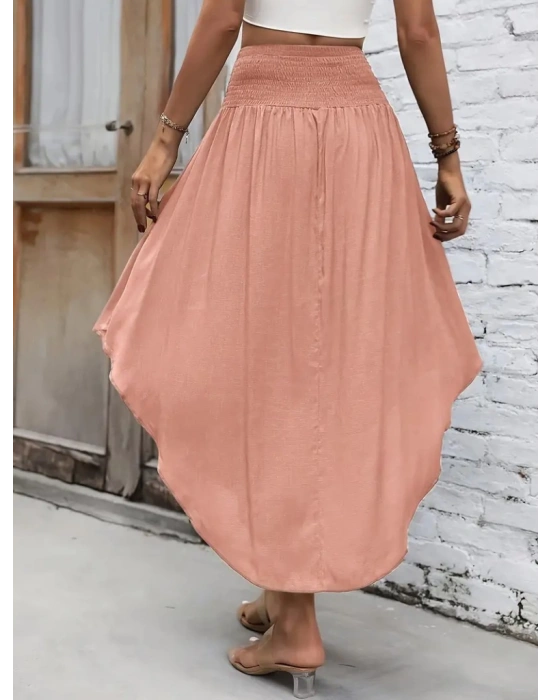 Kadın Yüksek Bel Belden Bağlamalı Asimetrik Kesim Detaylı Sandy Etek