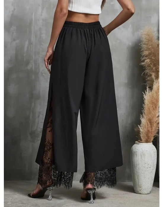 Kadın Yüksek Bel Belden Kuşaklı üst Dalgıç Alt Dantel Detaylı Dalgıç Pantolon