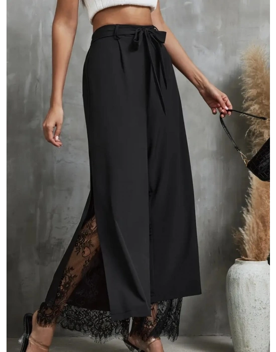 Kadın Yüksek Bel Belden Kuşaklı üst Dalgıç Alt Dantel Detaylı Dalgıç Pantolon