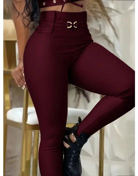 Kadın Yüksek Bel Belden Toka Detaylı Dalgıç Tayt