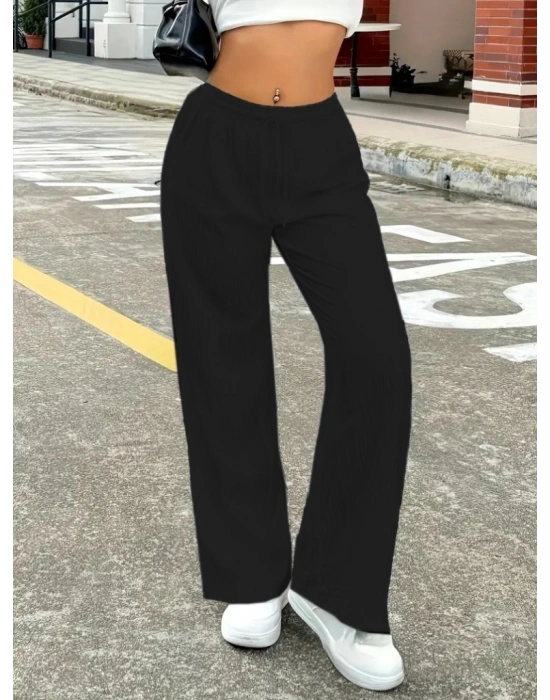 Kadın Yüksek Bel Bol Paça Bürümcük Pantolon