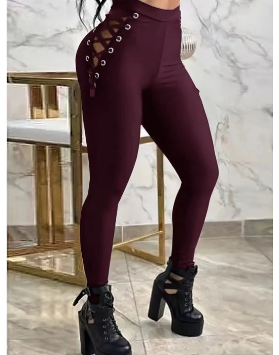 Kadın Yüksek Bel çapraz Bağcıklı Tül Detaylı Dalgıç Tayt