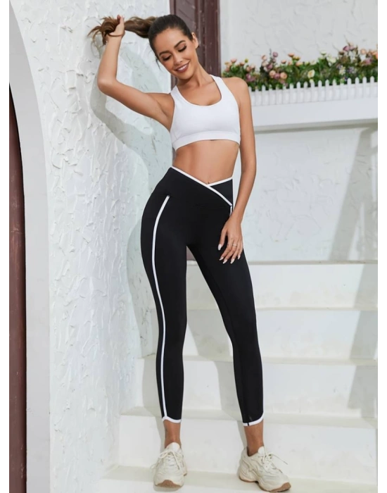 Kadın Yüksek Bel çapraz Bel şerit Detay Dalgıç Tayt