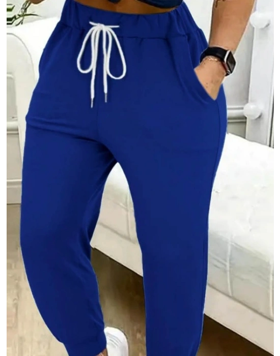 Kadın Yüksek Bel Cepli Belden Bağcıklı Iki Iplik Eşofman