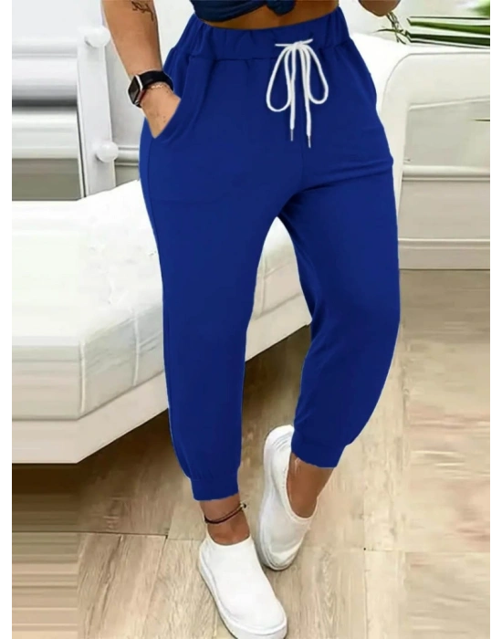 Kadın Yüksek Bel Cepli Belden Bağcıklı Iki Iplik Eşofman