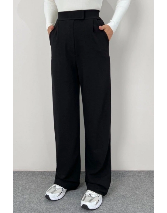 Kadın Yüksek Bel Cepli Cırt Kapama Janjan Krep Pantolon