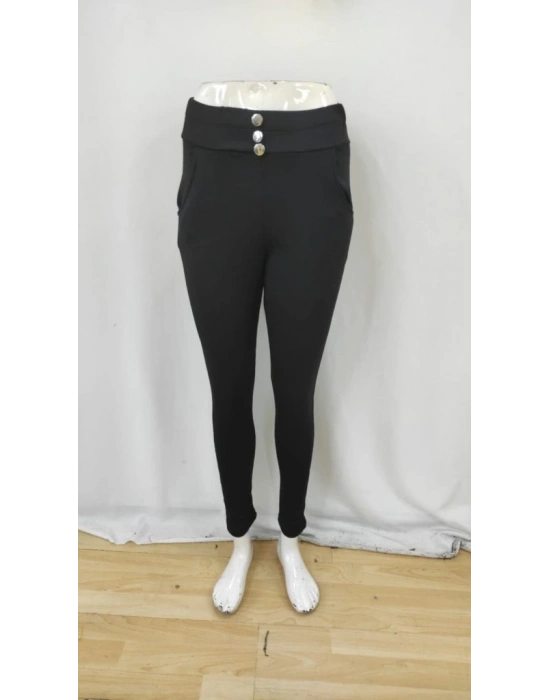 Kadın Yüksek Bel Cepli Düğmeli şardonlu Dalgıç Tayt Pantolon