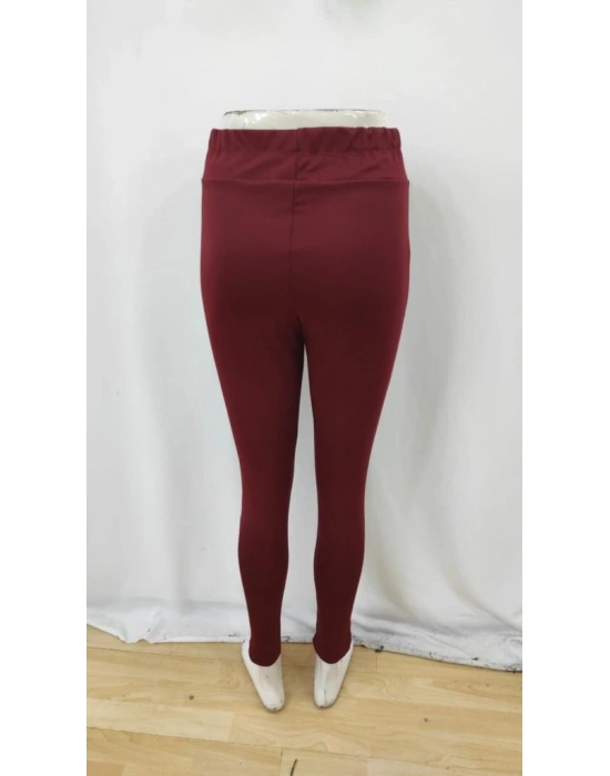 Kadın Yüksek Bel Cepli Düğmeli şardonlu Dalgıç Tayt Pantolon