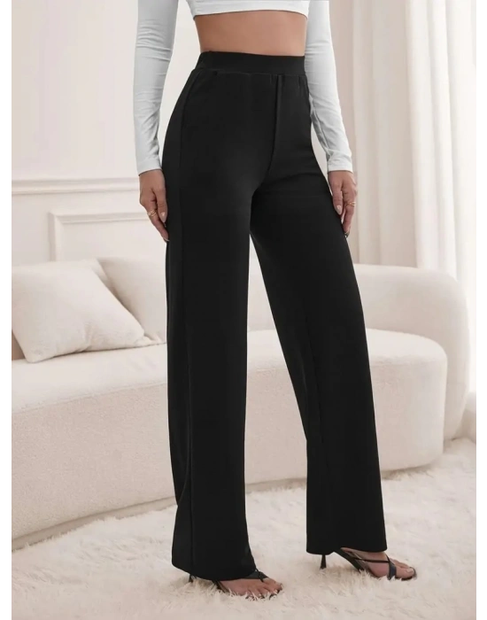 Kadın Yüksek Bel Cepli Geniş Kesim Ithal Krep Pantolon