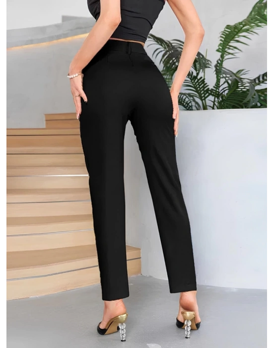 Kadın Yüksek Bel Cepli önden çimalı Dokuma çanta Pantolon