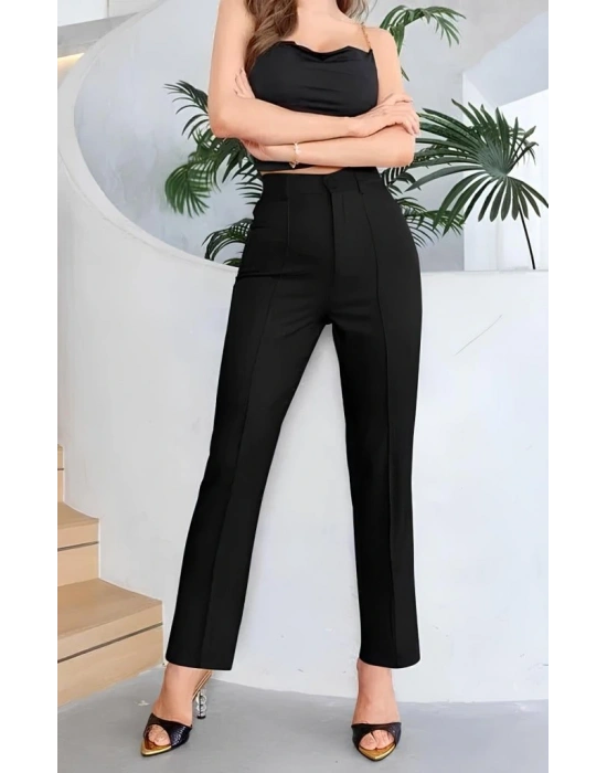 Kadın Yüksek Bel Cepli önden çimalı Dokuma çanta Pantolon