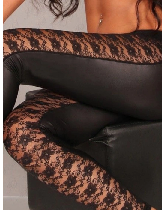 Kadın Yüksek Bel Dantel Detaylı Deri Tayt