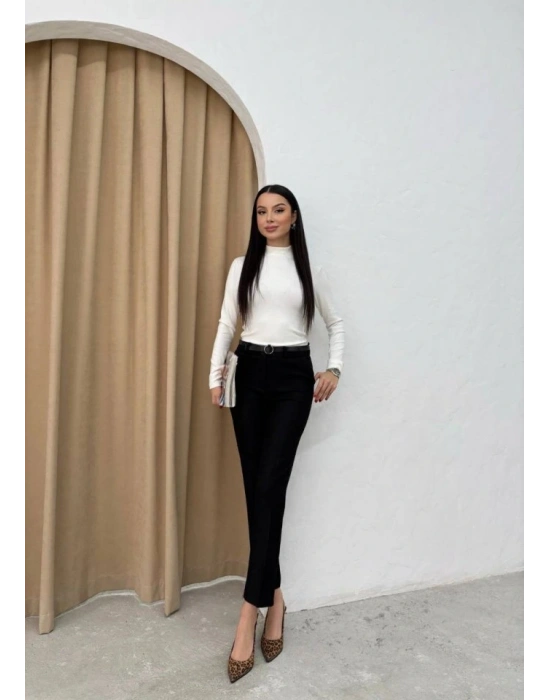 Kadın Yüksek Bel Dar Paça Kemer Dahil Kumaş Pantolon