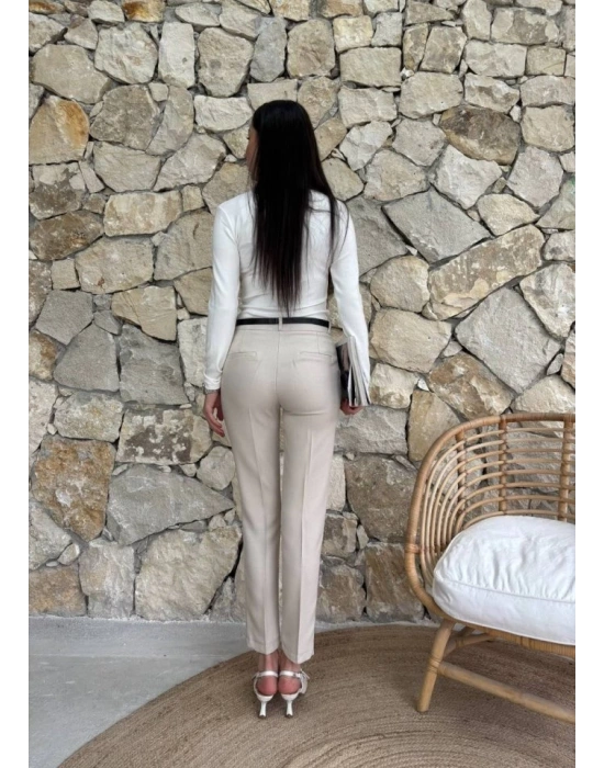 Kadın Yüksek Bel Dar Paça Kemer Dahil Kumaş Pantolon