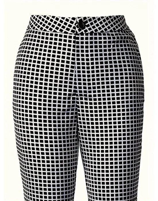 Kadın Yüksek Bel Desenli Dalgıç Pantolon