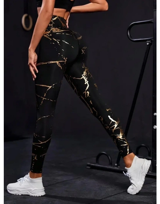 Kadın Yüksek Bel Desenli Spor Tayt