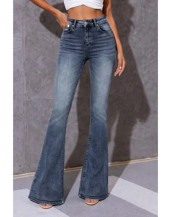 Kadın Yüksek Bel Fermuarlı İspanyol Paçalı Kot Pantolon