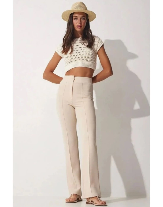 Kadın Yüksek Bel Full Likralı Krep Kumaş Pantolon