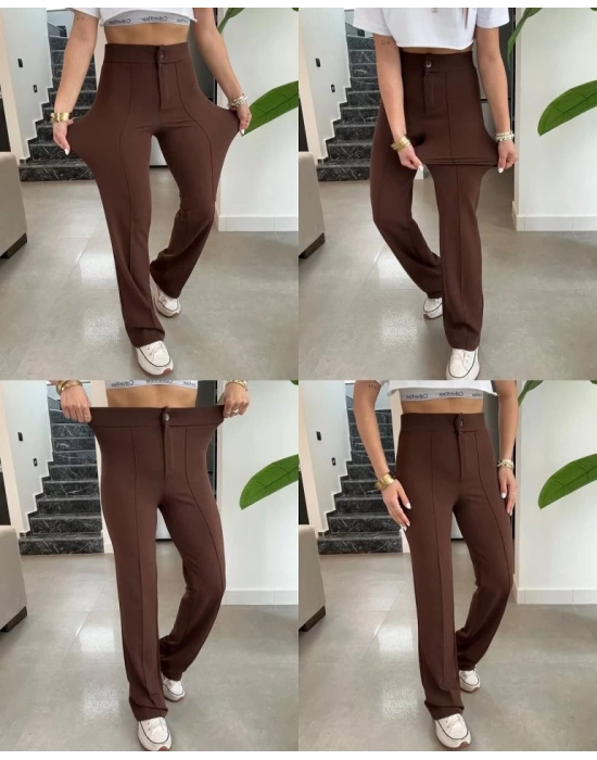 Kadın Yüksek Bel Full Likralı Krep Kumaş Pantolon