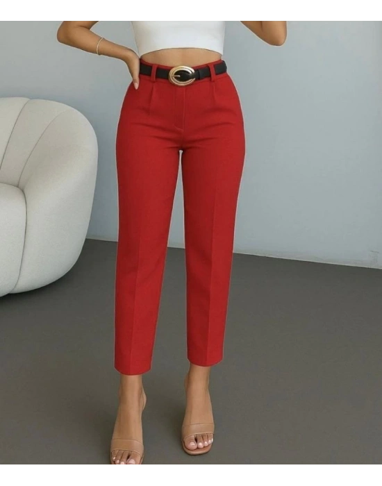 Kadın Yüksek Bel Gipe Detay Dar Paça Kısa Pantolon