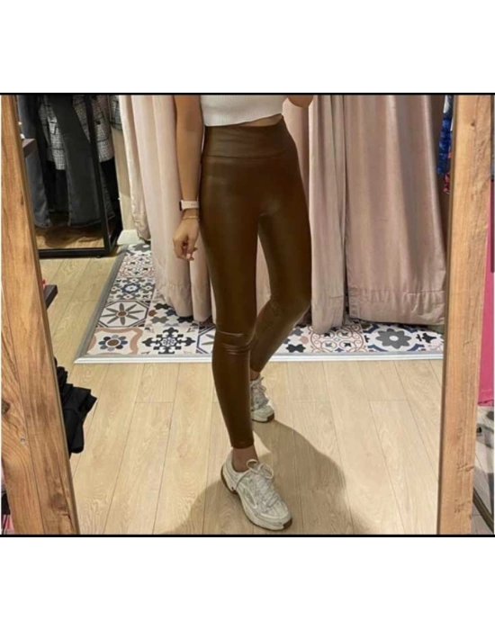 Kadın Yüksek Bel Içi şardunlu Deri Tayt