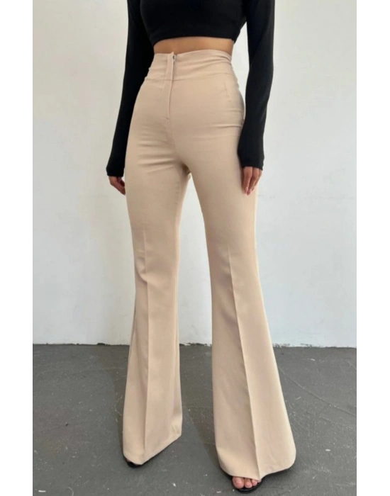 Kadın Yüksek Bel Ispanyol Paça Atlas Kumaş Pantolon