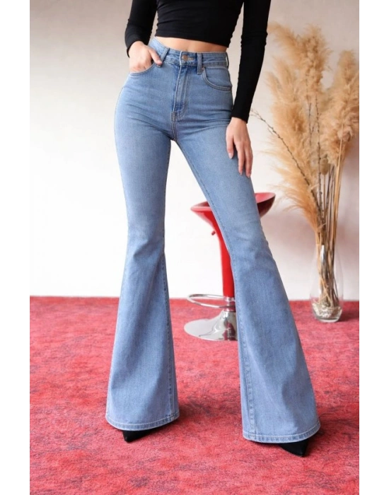 Kadın Yüksek Bel Ispanyol Paça Kot Pantolon