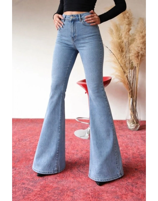 Kadın Yüksek Bel Ispanyol Paça Kot Pantolon